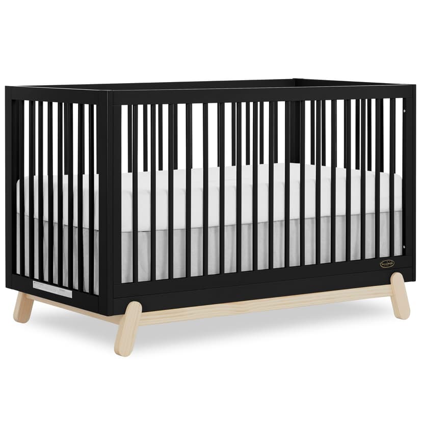 Dream On Me Hygge 5-in-1 Convertible Full-Size Baby Crib in Matte Black Vintage, GreenGuard Gold & JPMA, Converts to Toddler, Day & Full-Size Bed, Adjustable Mattress Heights, Modern Nursery