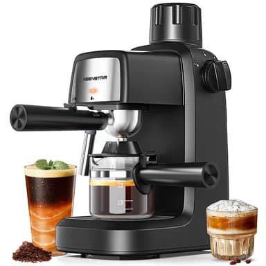 KEENSTAR 3.5Bar Espresso Machine with Milk Frother, 800W Compact Espresso and Cappuccino Machine with Preheating Function, 4 Cup Espresso Maker for Cappuccino or Latte, Gift for Coffee Lover