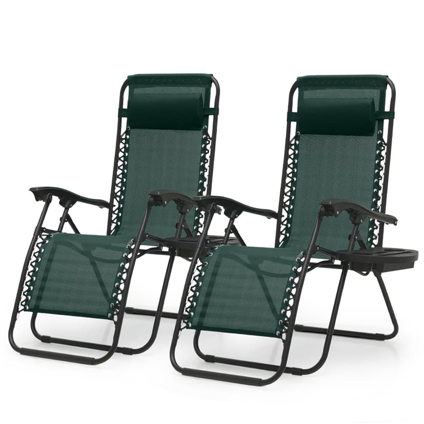 Magshion Zero Gravity Lounge Chairs Set of 2, Outdoor Patio Reclining Chair with Side Tray, Adjustable Anti-Gravity Recliners with Pillow Headrest, Folding Lounger for Lawn Camping Beach, Green