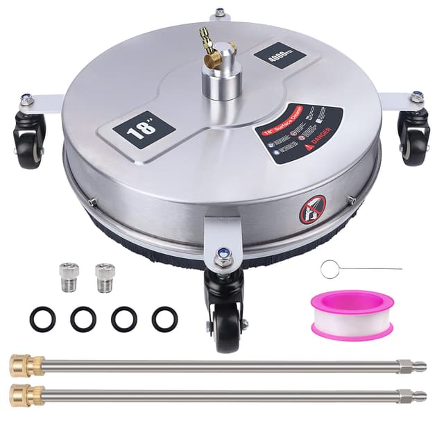 Biswing 18" Pressure Washer Surface Cleaner with 4 Wheels, Stainless Steel Power Washer Accessory for Driveways Sidewalks Patios Cleaning, 1/4" Quick Connector, 2 Extension Wand Attachments, 4000 PSI