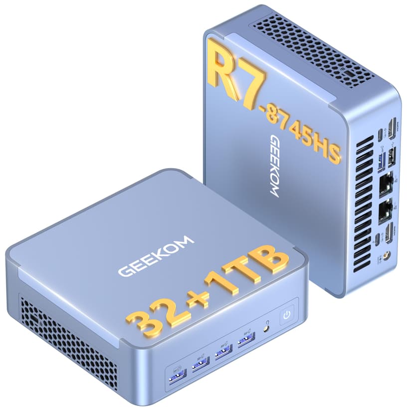 GEEKOM AX8 Max Mini PC with AMD Ryzen 7 8745HS Dual 2.5GbE Lan Port| 32GB DDR5(Upgradable),1TB NVMe SSD(Expandable)| Radeon 780M,USB4.0(40Gbps),Quad Display| Windows 11 Pro Gaming,Office,Video Editing