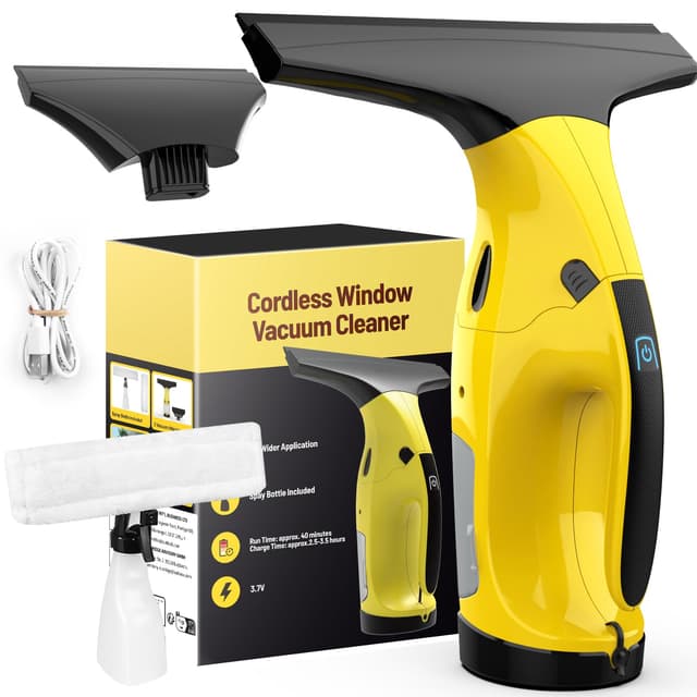 Kiato Window Vacuum Squeegee Cordless, Rechargeable Window Vacuum Cleaner with 2 X Squeegee (11â+ 6.7â), Electric Window Vac for Windows, Tiles, Mirrors, Showers, Glass, 2200mA, WC09