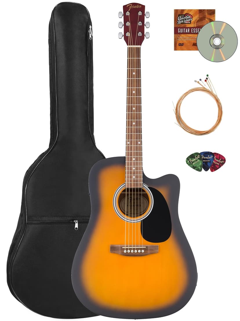 Fender FA Series Dreadnought Acoustic-Electric Guitar - 2-Color Sunburst Bundle with Gig Bag, Strings, Picks, and Austin Bazaar Instructional DVD