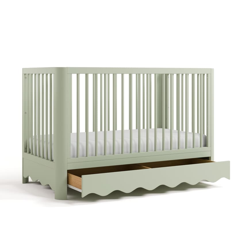 Storkcraft Casablanca Convertible Crib with Drawer and Toddler Guardrail (Sage) – GREENGUARD Gold Certified, Toddler Bed Conversion Kit Included, Fits Standard Crib Mattress, Crib with Storage