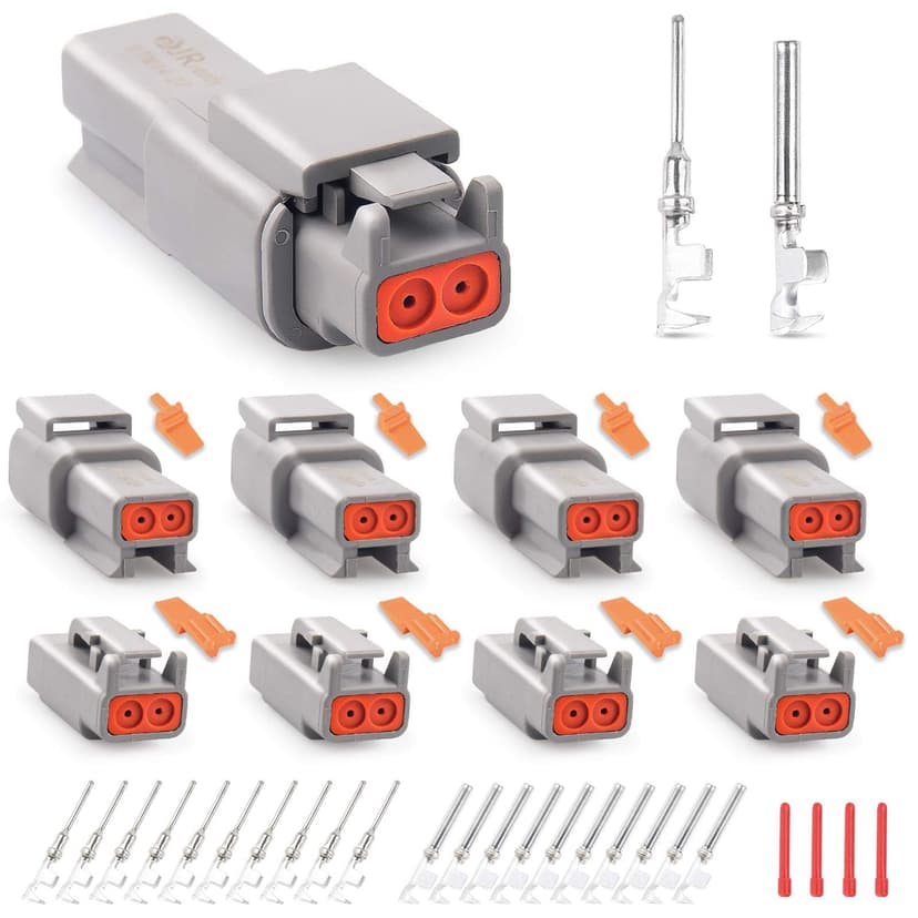 JRready ST6329-2 Deutsch DTM Connectors kit 2 Pin Gray Waterproof DTM Connector 2 Pin 4 Sets, with Stamped Contacts Pin Sockets Size 20 (16-22 AWG), Deutsch pin kit