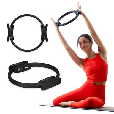 Gaiam Pilates Ring 15" Fitness Circle - Lightweight & Durable Foam Padded Handles | Flexible Resistance Exercise Equipment for Toning Arms, Thighs/Legs & Core, Black