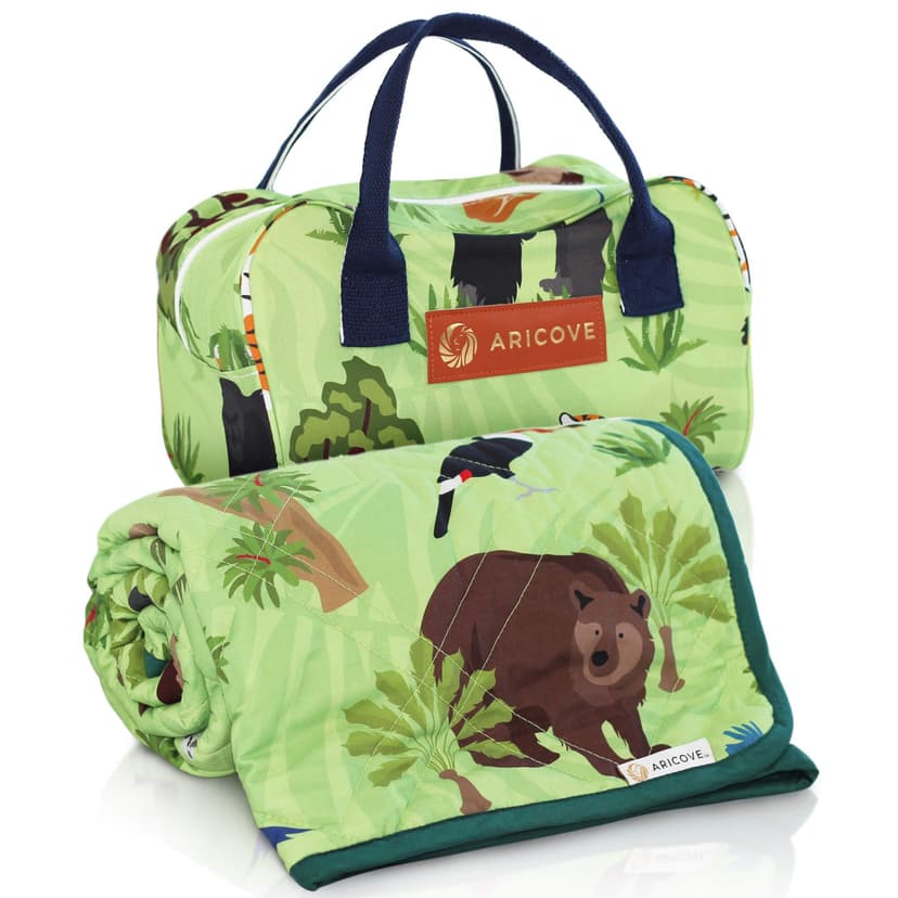Aricove Kids Weighted Blanket, 5 lb, 36x48 inches, Small Size, Soft Cotton, Machine Washable, Green/Jungle Animals