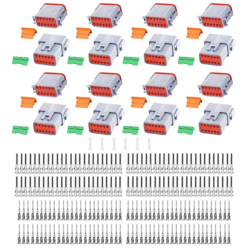 230 PCS Deutsch DT Grey 12 Pin Connectors 8 Set, Waterproof Electrical Wire Connector with Stamped Contacts and Seal Plug for Truck, Off-Road Vehicles, Construction, Agriculture, Motorcycle Wiring