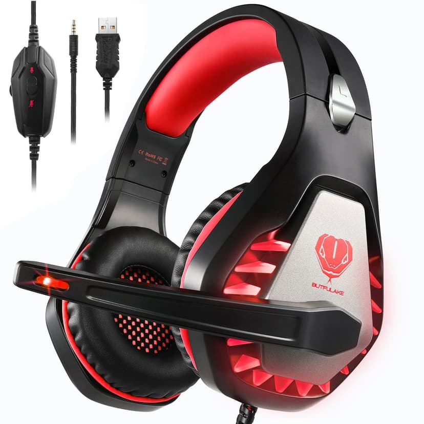 Gaming Headset for PS4, Xbox One, PC, PS5, Laptop, Mac, Nintendo Switch, 3.5MM Noise Cancelling Over Ear Headphones with Mic, Bass Surround, Soft Memory Earmuffs (red)