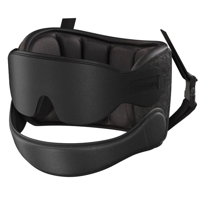 SARISUN Airplane Pillow Combo with Chin Strap, Travel Pillows for Airplanes with Sleep Eye Mask, Plane Pillow for Long Flights, Car Road Trip, 360° Headrest, Stop Bobblehead, Black