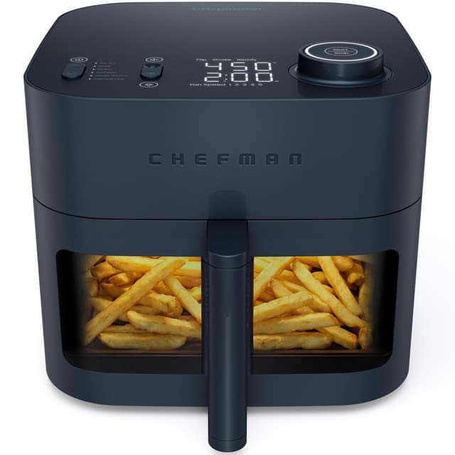 Chefman Crispinator Air Fryer 6-in-1 with 8 Qt capacity, 450°F Max Temp with TurboFry Pro Technology for Fast and Even Results, Viewing Window, Nonstick Ceramic Basket
