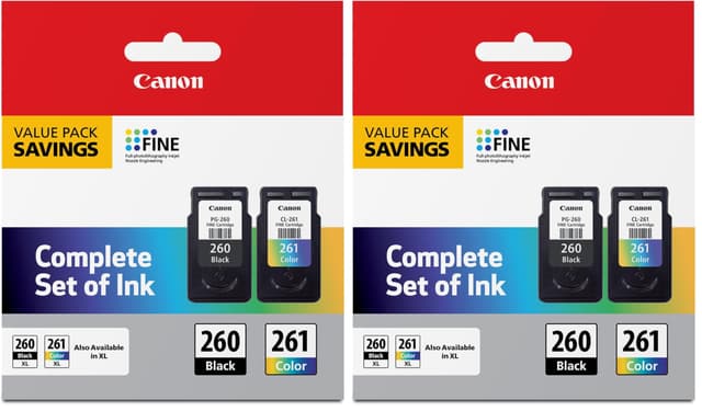 Canon PG-260 / CLI-261 Genuine Ink Value Pack (2 Cartridges),Compatible with TS5320,TR7020,(Pack of 2)