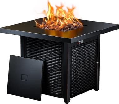 Ciays 28 Inch Propane Fire Pit CSA-Listed Outdoor Fire Pit Table, 50,000 BTU Steel Gas Fire Pits with Lid and Lava Rock, Add Warmth and Ambience to Parties On Patio Deck Garden,Black,CIFPT3-N1