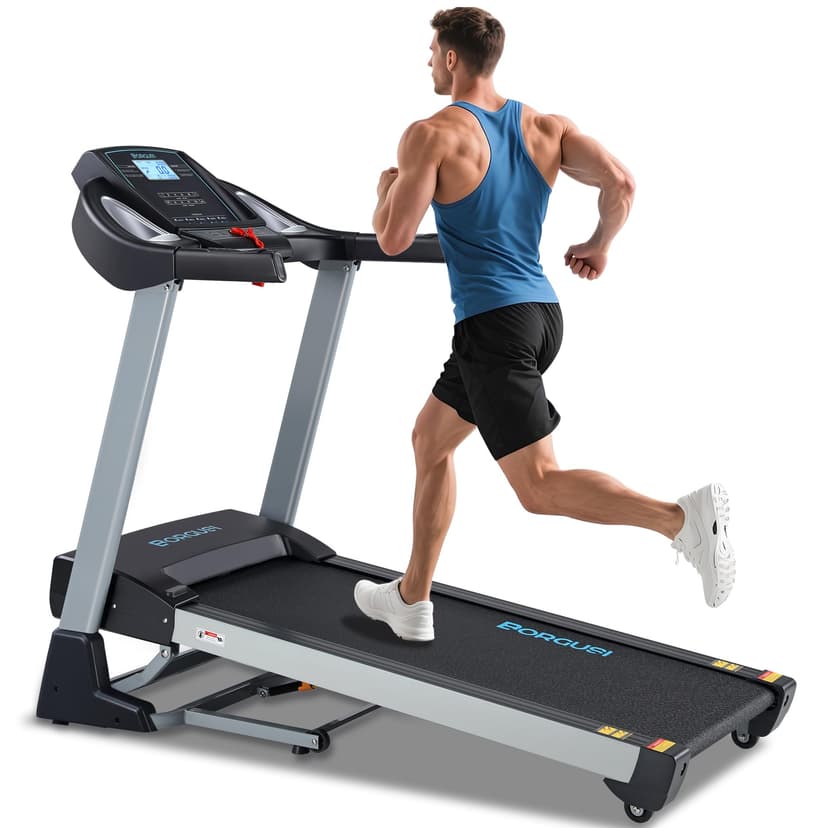 BORGUSI Treadmill with 15% Auto Incline - 350 LBS Capacity, 3.5HP Electric Folding Treadmill Up to 10MPH Speed, Running Machine with 20" Wide Tread Belt & LCD Display for Home Use, Bluetooth Speaker