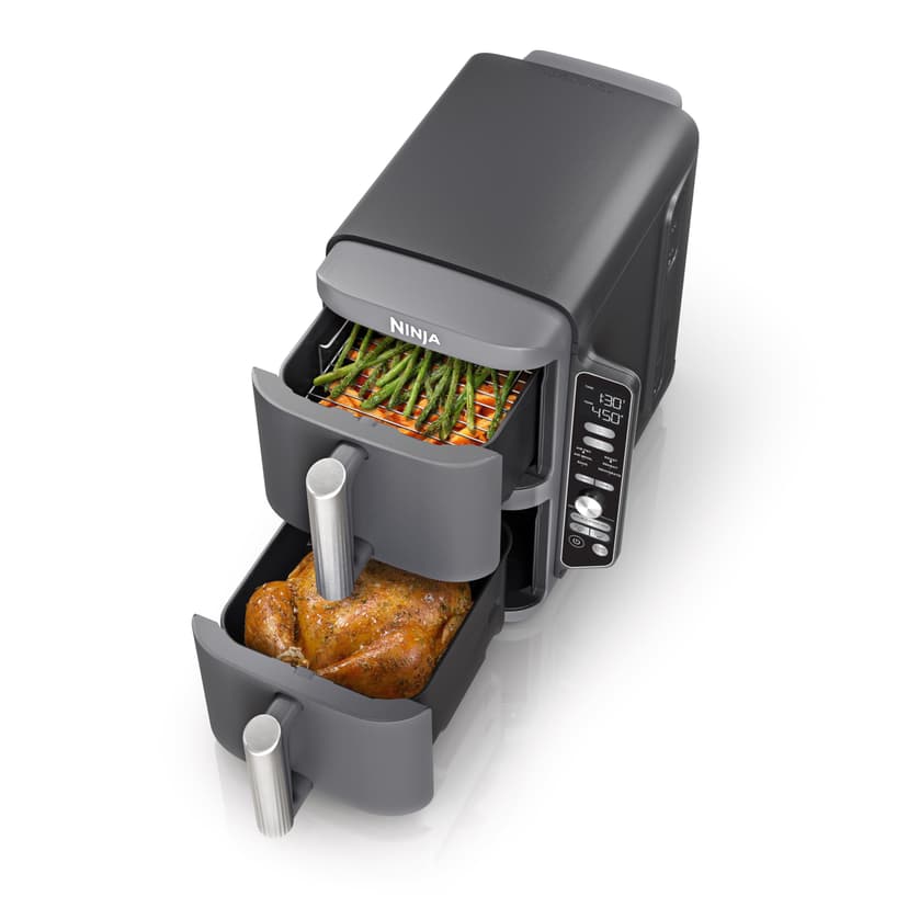 Ninja Air Fryer, 10QT DoubleStack XL 2-Basket, Compact Design, Cooks 5lb Whole Chicken, Feeds Up to 8 People, 6-in-1 Air Fryer, Roast, Bake & More, Easy to Clean, Dishwasher Safe Parts, Grey, SL401