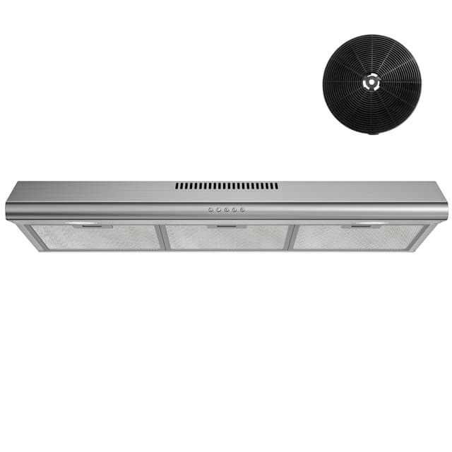 FIREGAS Under Cabinet Range Hood 36 inch with Ducted/Ductless Convertible, Slim Kitchen Vent Hood, LED Light, 3 Speed Exhaust Fan, Reusable Aluminum Filter, Push Button,Charcoal Filter