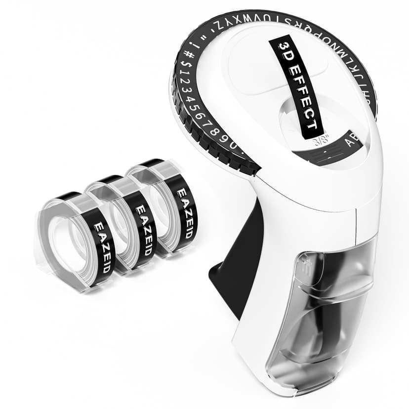 EazeID Embossing Label Maker Machine with Tapes, Manual Embossed Label Maker Retro, Vintage Embosser Labeler 3/8 Inch 9mm 3D Waterproof-Labels for Scrapbooking Supplies Kids DIY Craft Home Office Use