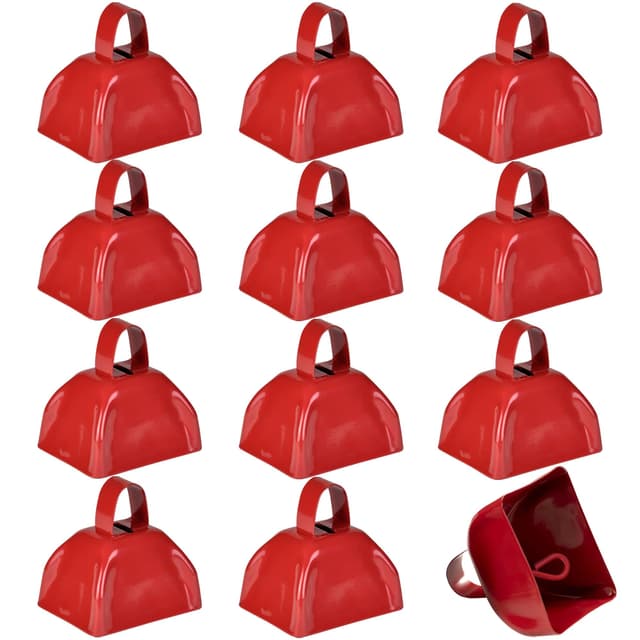 Metal Cowbell - 12 Pack, 3 Inch Red Cow Bells for Sporting Events, Cheering, Spirit, Loud Cow Bell Ideal Hand Percussion Cowbells Noise Makers for Sporting Events, Football Games, and Celebrations