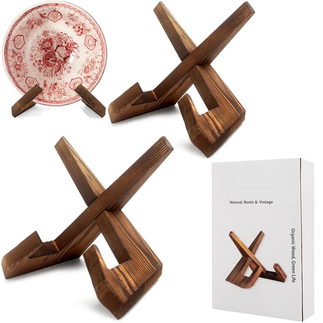 masteymoh Retro Record Stand Natural Wood, Retro Record Holder for Display, Vinyl Records Holder Wooden Record Stand, Country Rustic Plate Stand for Display (2 in Rustic Brown)