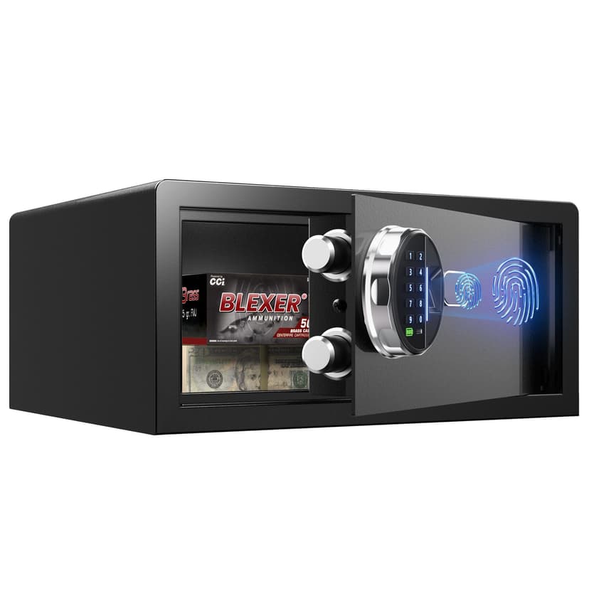 Grimtron Smart Biometric Safe Fingerprint Lock Box with Silent Mode, Backlit Keypad and LED Light, Small Caja Fuerte Valentines Day Gifts for Men Women (7.87"H x 14.57"D x 16.93"W)