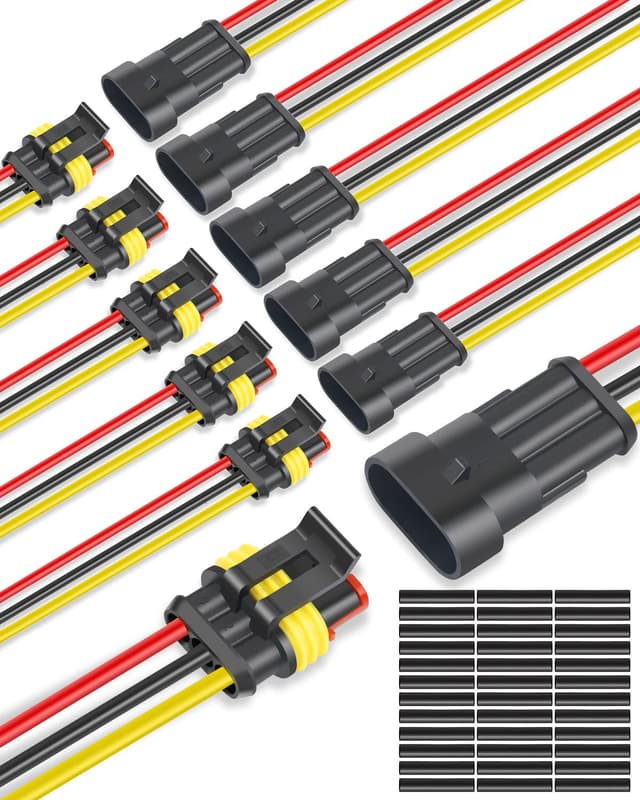 NAOEVO 3 Pin Connector Waterproof, 16 AWG 3 Wire Connectors, Automotive Electrical Male and Female Plug with Heat Shrink Tubing for Car Truck Boat Wire Connection, 6 Kits
