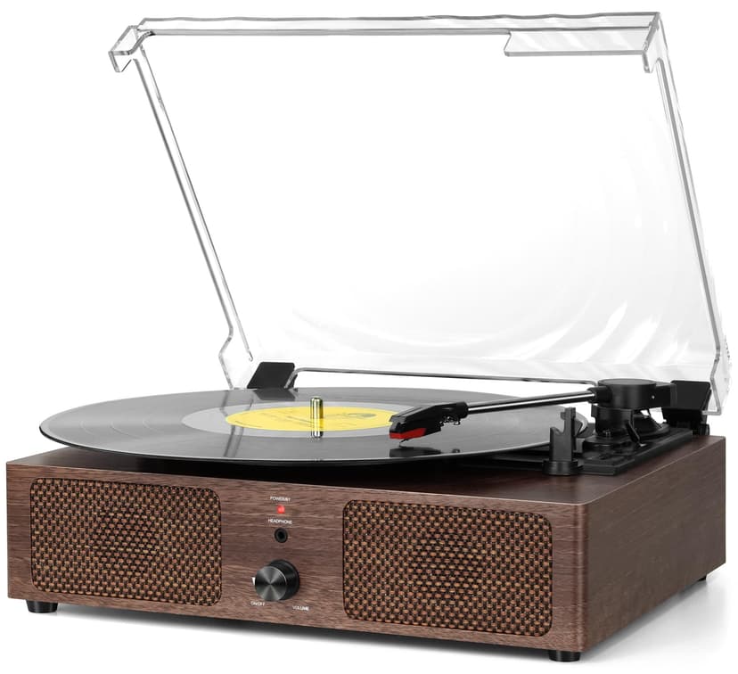 Vintage Wooden Record Player with Bluetooth 3-Speed Belt-Driven Turntable Built-in Speakers, Beginner Friendly Retro Phonograph for Home Decor, for Vinyl Enthusiasts (Walnut Finish)