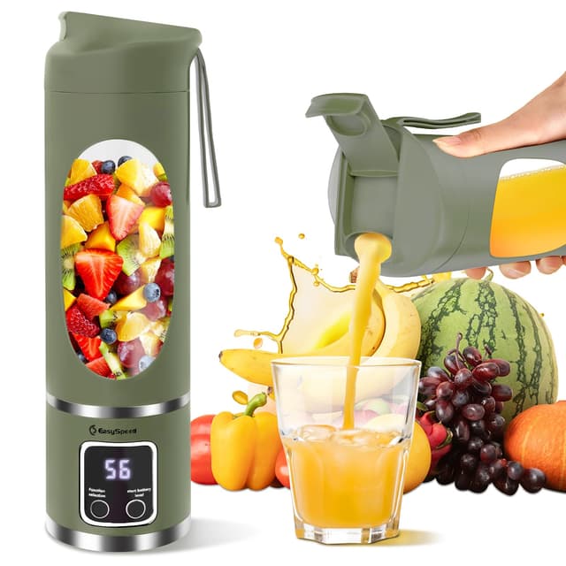 EASYSPEED Portable Blender Electric USB-C, 500ML Personal Juicer for Shakes and Smoothies, 12 Blades, 1500mAh Rechargeable, BPA Free, 18oz Small Blender with Leakproof Lid & Sip Spout, Mixing, Compact