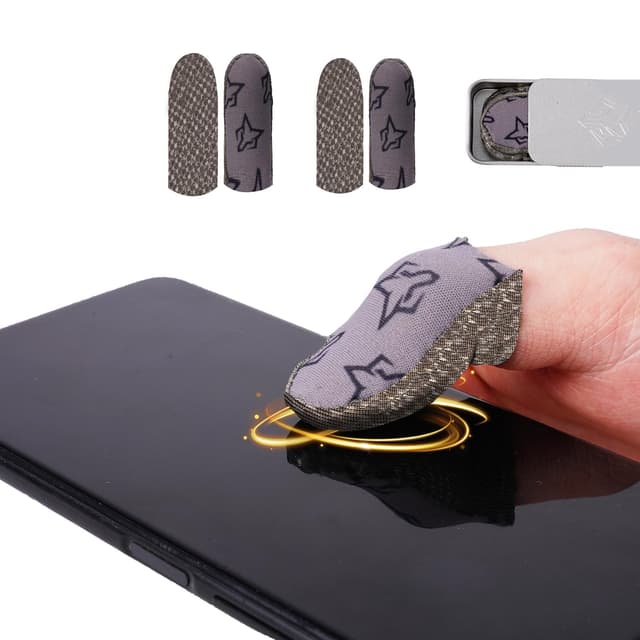 rinsfox Upgrade Fox Superconducting Silver Cloth, Extremely Sensitive Thin Zero Touch, Washable, Mobile Gaming Finger Sleeve,4 Pack For PUBG Knives Out/Rules of Survival-Gray (Dark Grey)