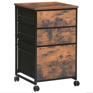 HOOBRO 3-Drawer Mobile File Cabinet, Vertical Filing Cabinet, Under Desk Cart with Drawers for Home Office, Rolling Printer Stand, A4/Letter-Sized, Fabric Drawer, Rustic Brown BF30WJ01