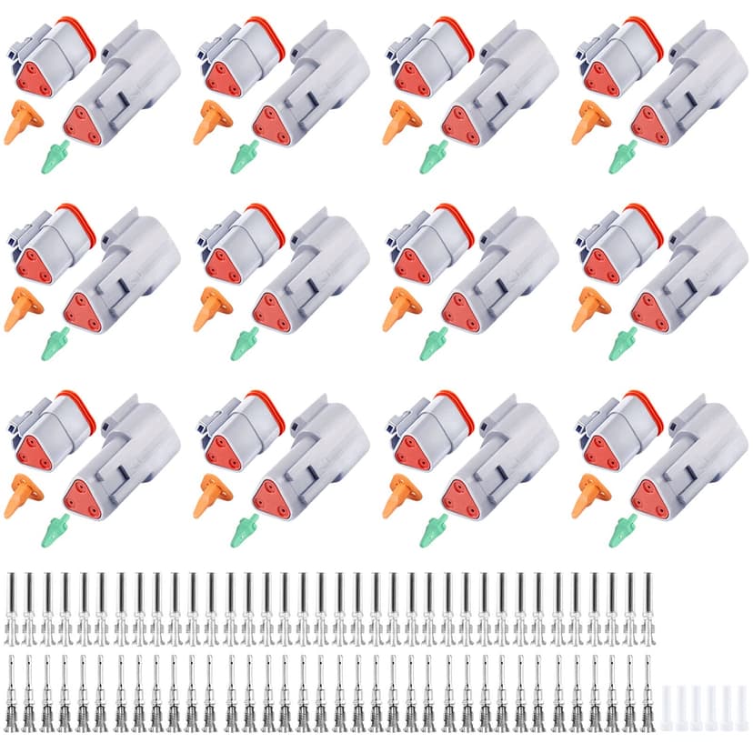 126PCS 3 Pin Way Deutsch DT Gray Connector 12 Set,Size 16 Solid Contacts Waterproof Electrical Wire Connector with Seal Plug for Truck, Off-Road Vehicles, Marine, Motorcycle Wiring