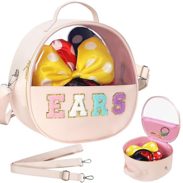 RSSCIIIUL Translucent Mouse Ears Travel Case, Chenille Letter Headband Ears Holder Waterproof Hair Accessories Organizer Storage for Women Adults Gift Large Thicken Makeup Snack Bag for Park Travel