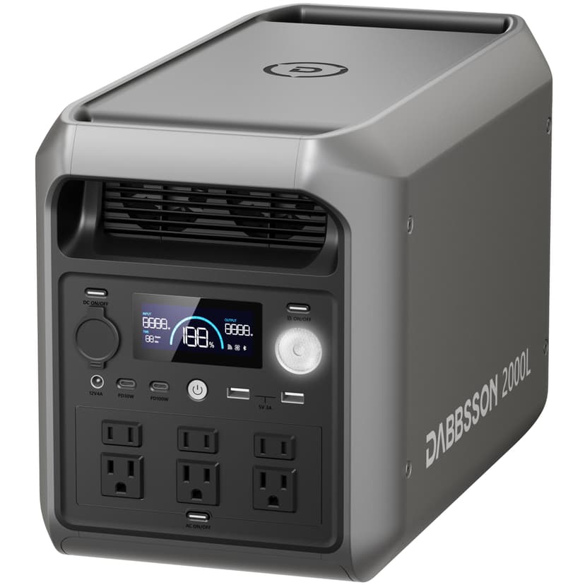 DABBSSON 2048Wh Portable Power Station, Safe Semi-Solid LiFePO4, 3300W Power Boost, 2200W AC Output ×6, 41lb,Compact & Lightweight, 1.3X Runtime, 2000L Solar Generator for Camping/Home/RV
