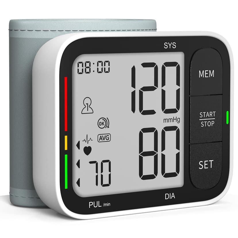 KIKEANG Blood Pressure Cuff Wrist, Universal Bp Cuff(5.3-8.4in) Large LCD Display 2 Users Total 240 Memories, 2 AAA Batteries & Carrying Case Included