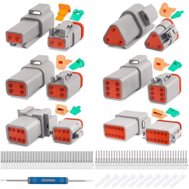 JRready ST6302 Deutsch Connector Kit Waterproofing Gray, DT 2 3 4 6 8 12 Pin Waterproof Electrical Connectors, with 16# Stamped Contacts 14-18AWG, for Car Truck Boat (2SETS 208 PCS)