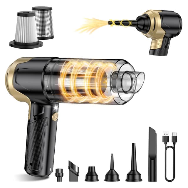 EYYA Handheld Car Vacuum Cleaner Cordless, 15000PA High Power Vacuum & Air Duster, 4-in-1 Portable Mini Vacuum with LED Light, Hand Held Vacuum Cleaner for Car Home Office