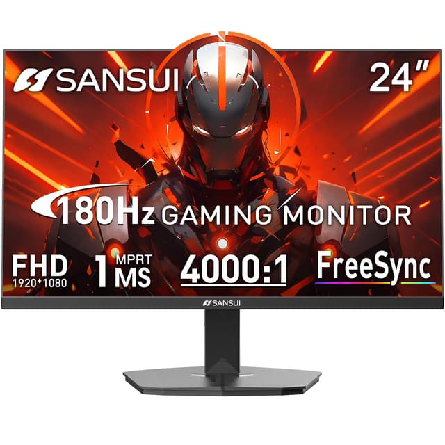 SANSUI Gaming Monitor, 24 Inch 180Hz, FHD 1080P 1ms 110% sRGB Computer Monitor, HDMI DP Ports VESA Support for Game Office (HDMI Cable Included)