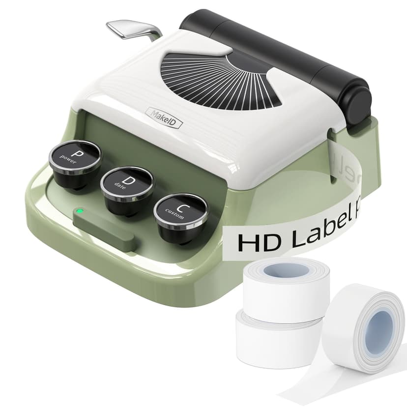 MakeID Q1 Label Maker Machine with 3 Tapes - Portable Bluetooth Label Makers for Home & Office Organization - Compatible with Apple iOS & Android - Clear Prints, Custom Templates & Fonts, Retro Design