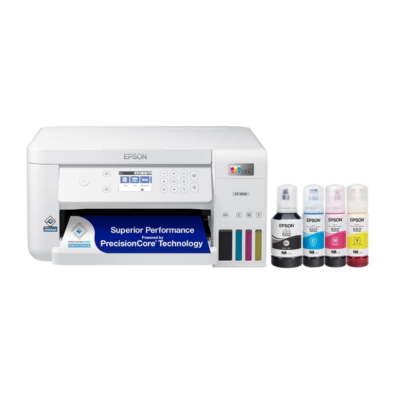 Epson EcoTank ET-3830 Wireless Color All-in-One Cartridge-Free Supertank Printer with Scan, Copy, Auto 2-Sided Printing and Ethernet – The Perfect Printer Productive Families,White