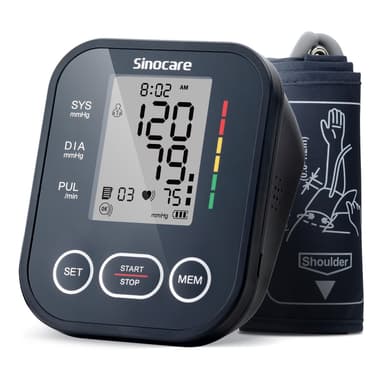Sinocare Blood Pressure Monitor, Upper Arm BP Machine for Home, Adjustable Cuff 8.6"-16.5", One-Button Operation, Dual User Mode, Posture Detection & Irregular Heartbeat Alert, Black