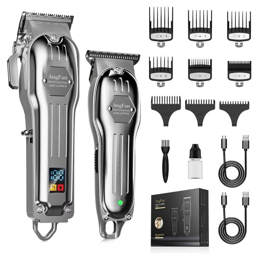 AngFan Professional Hair Clippers for Men - Cordless Clippers & Trimmers Set with LCD Display, 7200RPM High-Speed Motor, 5H Runtime, Wall-Mountable Barber Tools for Home Use & Professional Barbers