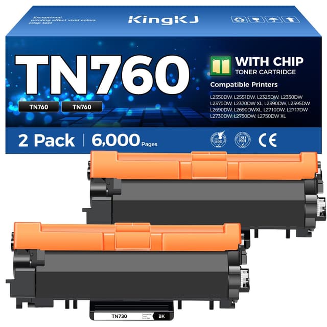 TN760 Black Toner Cartridge 2-Pack Compatible Replacement for Brother TN-760 TN730 MFC-L2710DW MFC-L2750DW HL-L2350DW DCP-L2550DW HL-L2395DW HL-L2370DW HL-L2325DW HL-L2390DW MFC-L2690DW Laser Printer