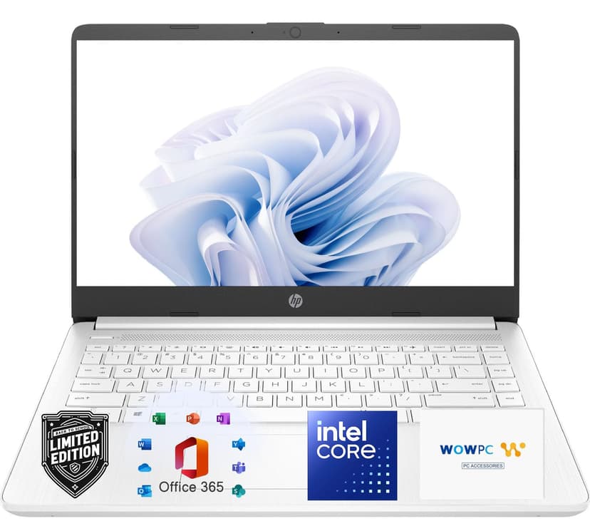 HP 14" Laptop, Intel Dual-Core CPU, 8GB RAM, 128GB SSD, Soft White Finish, HD Display, Windows 11, Microsoft 365 Web Apps with 1TB OneDrive