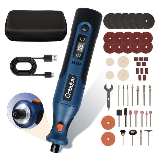 Gabujau Cordless Rotary Tool Kit Mini, 7.4V 12-Speed Power USB Rechargeable, for 3D Printer Sanding, Jewelry Making, Wood Carving, Polishing, Drilling DIY Crafts with 51 Accessories
