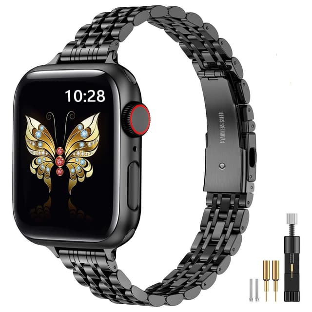 MioHHR Metal Band Compatible with Apple Watch Bands 49mm Ultra3/2/1,46mm Series 11 10,45mm Series 9 8 7,44mm Series 6 5 4 SE,42mm Series 3/2/1,Stainless Steel iWatch Bands for Women,Black