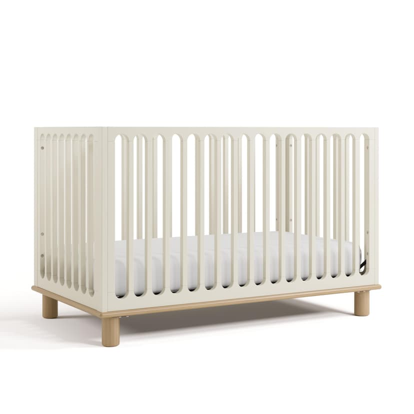 Storkcraft Sicily 3-in-1 Convertible Crib with Toddler Rail Included (Frosted Oat & Driftwood) – GREENGUARD Gold Certified, 100% Solid Wood, Converts to Toddler Bed, Fits Standard Crib Mattress