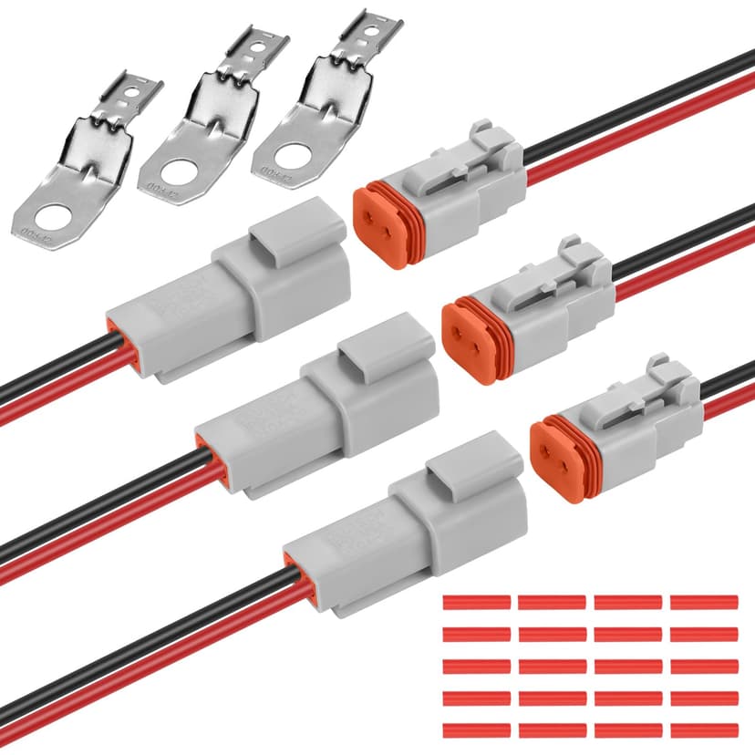 2 Pin Waterproof Connectors, Deutsch Connector 2 Pin DT Series - 3 Pairs 12 AWG Automotive Electrical Plug Kit, Male Female for Car, Truck, Boat, LED Work Light(2pin