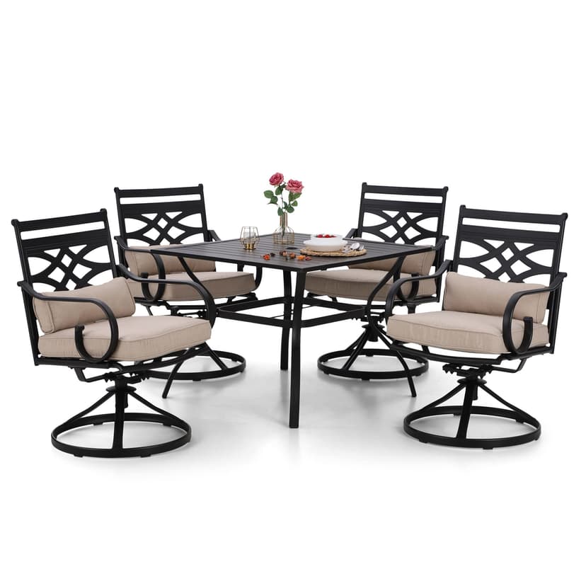 Sophia and William Swivel Patio Dining Set for 4, Outdoor Table and Chairs, Removable Seat Cushions, Black 37" Patio Dining Table