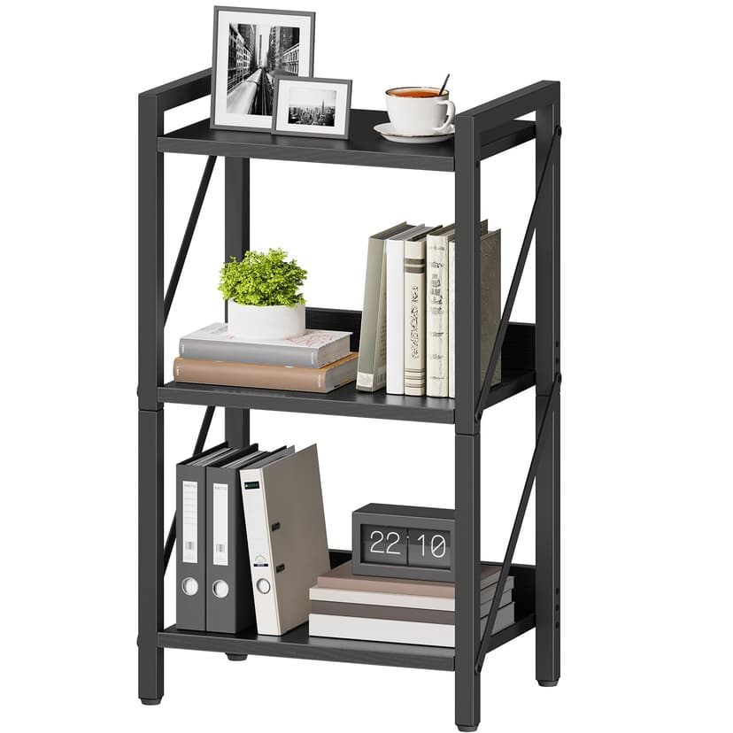 HOOBRO Bookshelf, 3-Tier Industrial Bookcase, Book Shelf Storage Organizer, Small Bookshelf with Metal Frame for Living Room, Bedroom, Home Office, Kitchen, Black BB71SJ01
