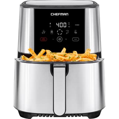 Chefman TurboFry Touch Air Fryer, Large 5-Quart Family Size, One Touch Digital Control Presets, French Fries, Chicken, Meat, Fish, Nonstick Dishwasher-Safe Parts, Automatic Shutoff, Stainless Steel