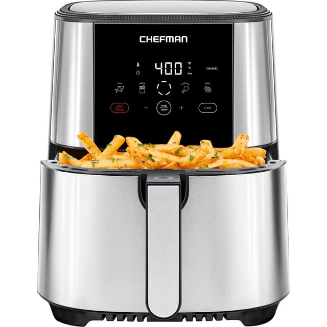 Chefman TurboFry Touch Air Fryer, Large 5-Quart Family Size, One Touch Digital Control Presets, French Fries, Chicken, Meat, Fish, Nonstick Dishwasher-Safe Parts, Automatic Shutoff, Stainless Steel